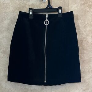 Divided Black Pencil Skirt with Silver Zipper